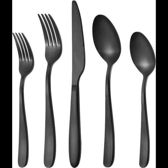 Matte Black Silverware Set for 8, Compralo 40 Pieces Black Flatware Set - Picture 1 of 8